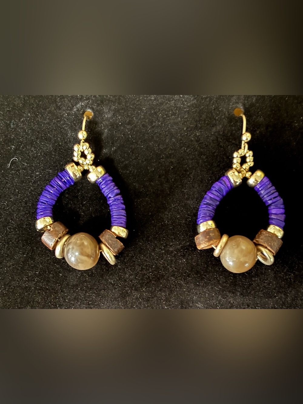 Chico’s Purple Gold Tone Boho Hoop Dangle Earrings